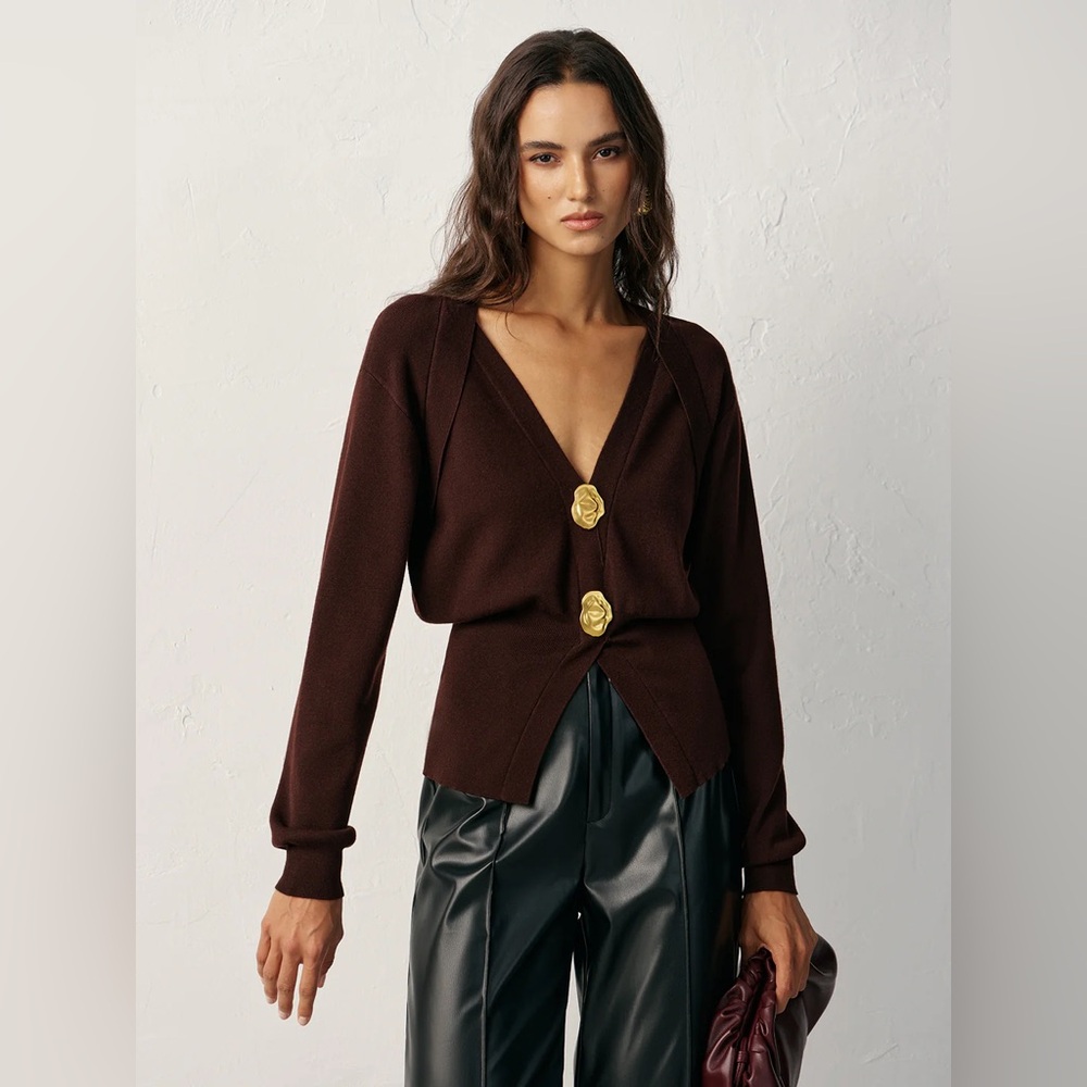 COMMENSE Metal Button V-Neck Knit Cardigan - size XSmall